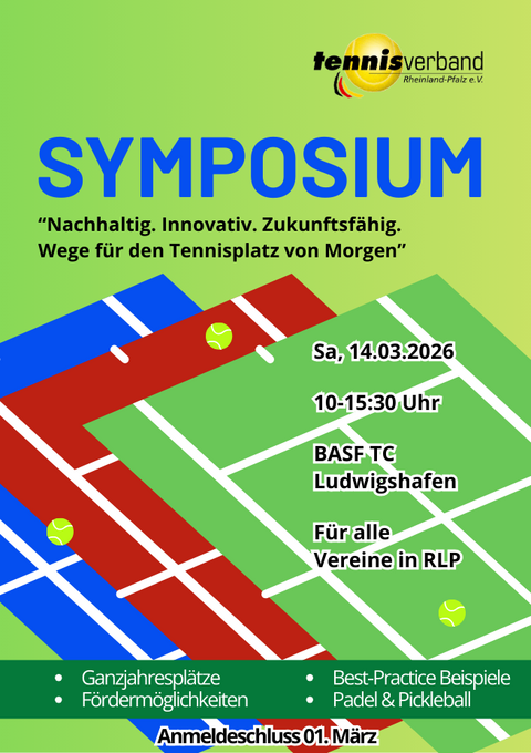 Jetzt anmelden! Symposium „Nachhaltig. Innovativ. Zukunftsfähig – Wege für den Tennisplatz von morgen“
